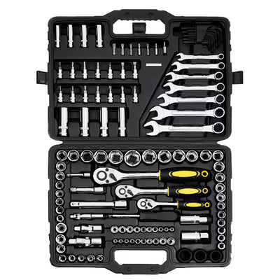 121-Piece Mechanics Tool Set, 1/4In. 3/8In. 1/2In. Drive Sockets, SAE + Metric Mechanic Tool Kit, for Automotive Repair