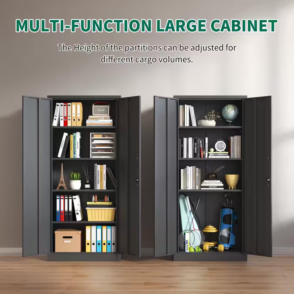 36 In. W X 72 In. H X 18 In. D Metal Freestanding Cabinet in Black with Lock for Home Gym Office School Garage