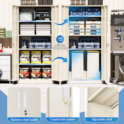 71'' H Metal Garage Storage Cabinet with Locking Doors and Adjustable Shelves