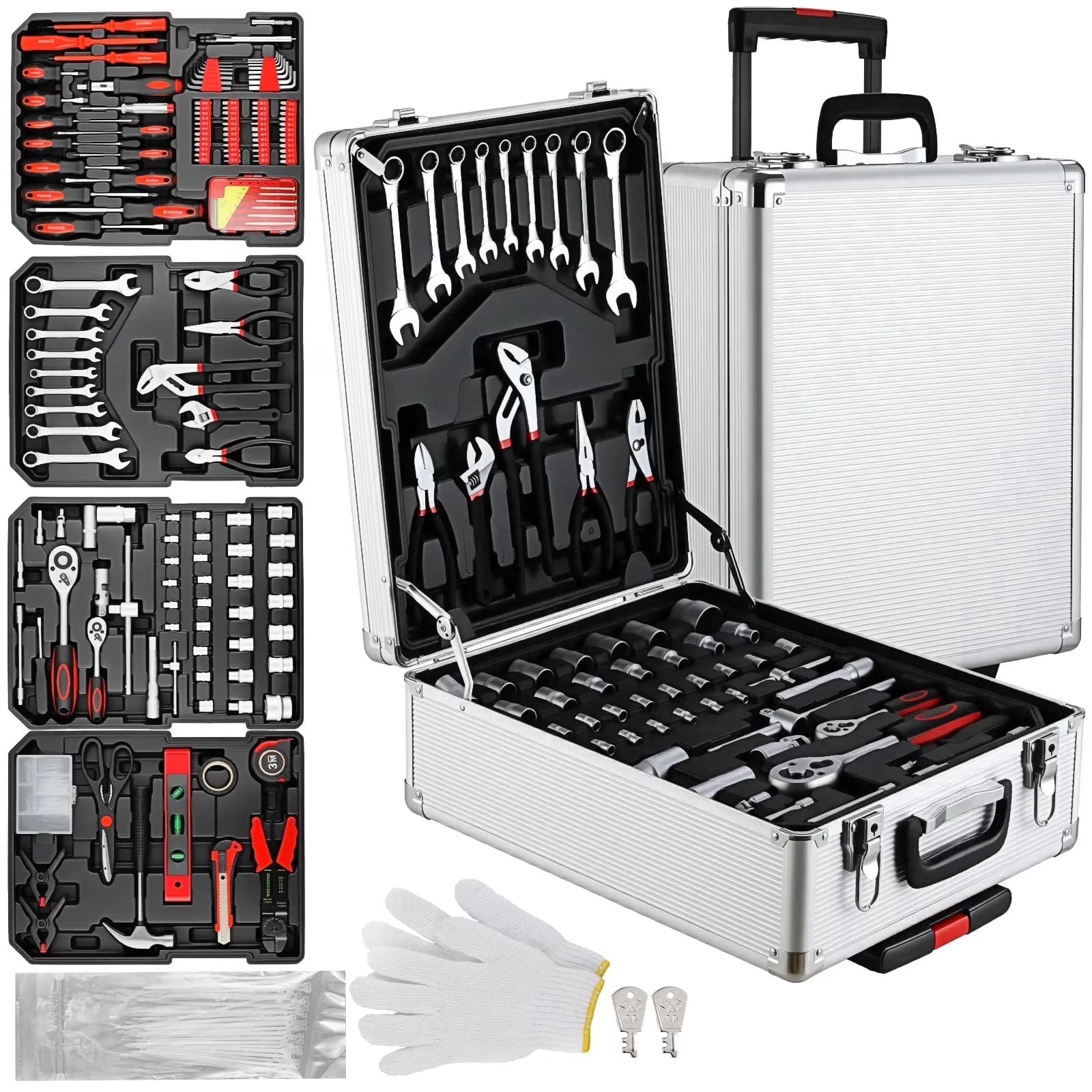 799Pcs Mechanic Tool Set with Trolley Case, Complete Household Tool Kit for Home, Automotive, Garage & Dorm