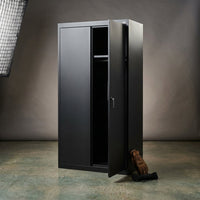 36 In. W X 72 In. H X 24 In. D 24-Gauge 2-Shelf Steel Freestanding Wardrobe Storage Cabinet in Black — Studio Shot
