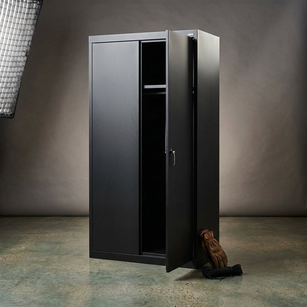 36 In. W X 72 In. H X 24 In. D 24-Gauge 2-Shelf Steel Freestanding Wardrobe Storage Cabinet in Black