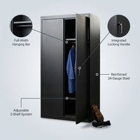 36 In. W X 72 In. H X 24 In. D 24-Gauge 2-Shelf Steel Freestanding Wardrobe Storage Cabinet in Black — Lifestyle