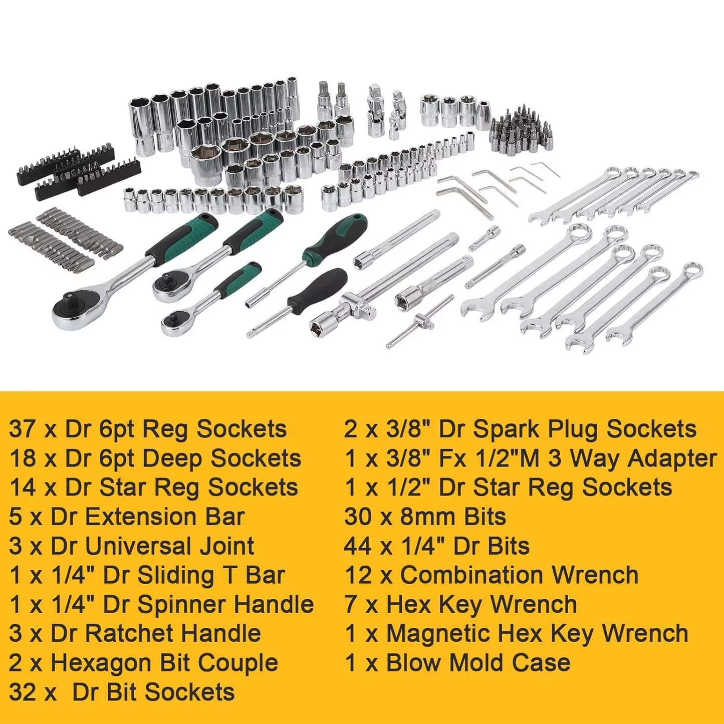 Mechanics Tool Set 216PCS (Including the Case) Portable Tool Kits and Socket Set, Automotive Repair Tool Set for DIY Car Repair