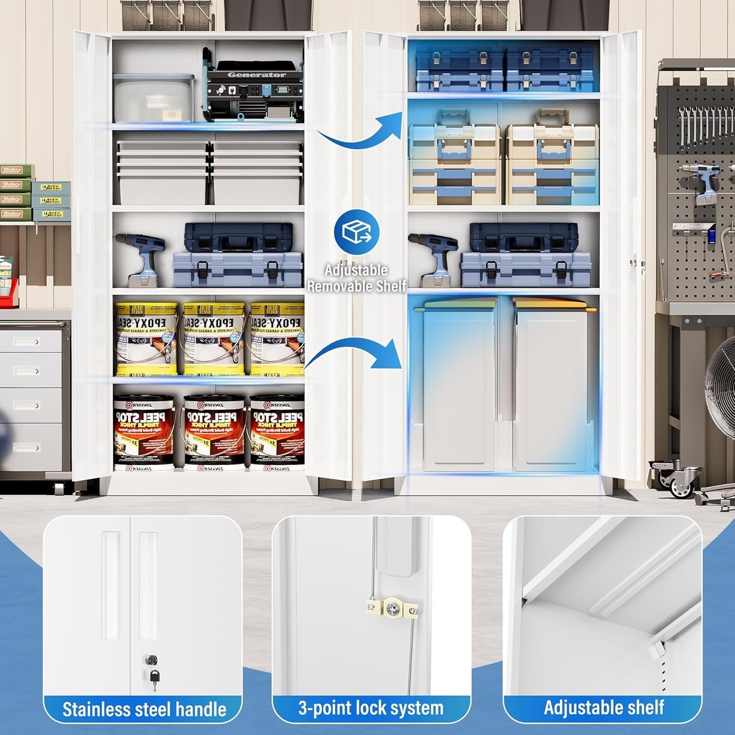 71'' H Metal Garage Storage Cabinet with Locking Doors and Adjustable Shelves