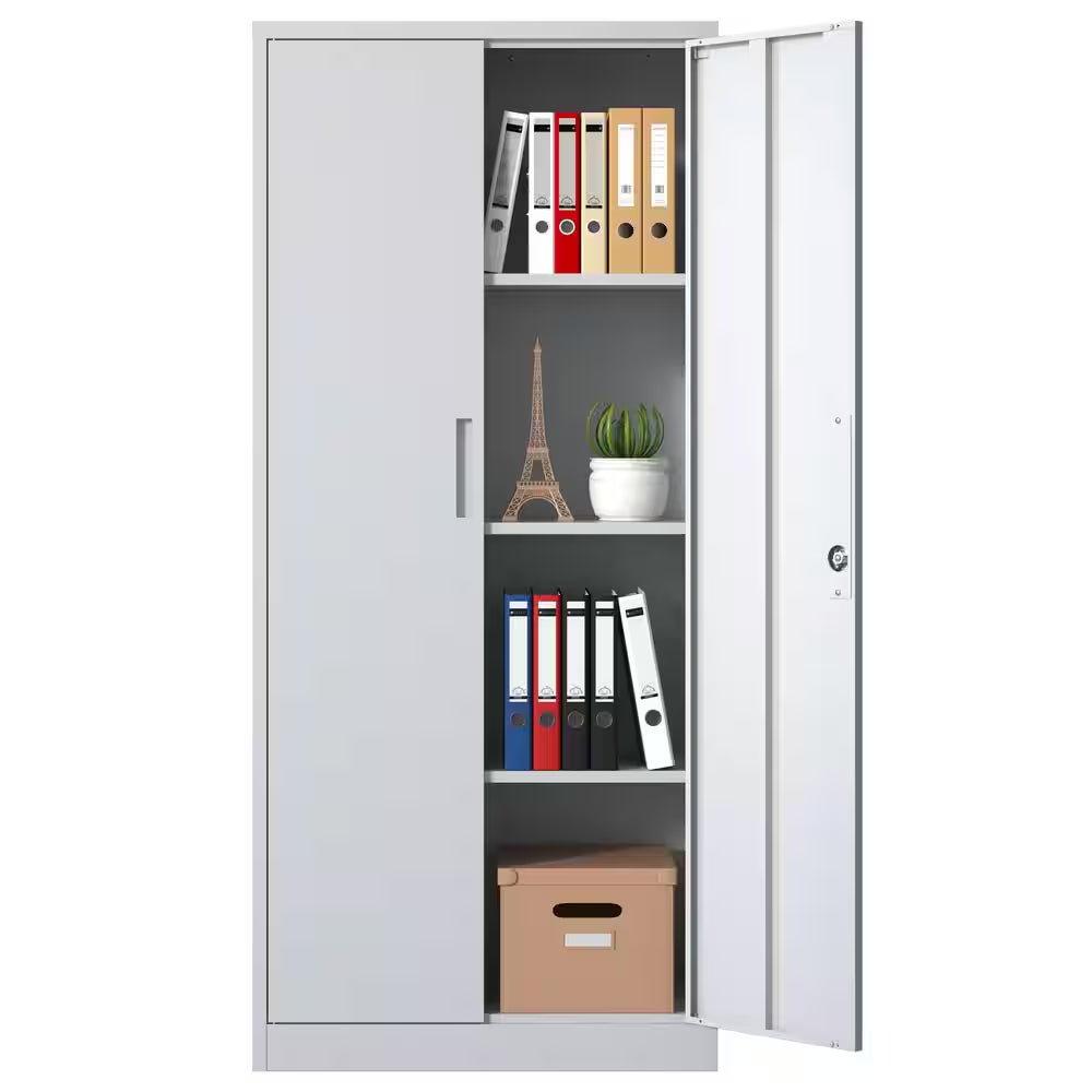 71 In.H White Metal Garage Storage Cabinet Locking Cabinet with Doors and 3 Shelves for Home Office, Classroom/Pantry