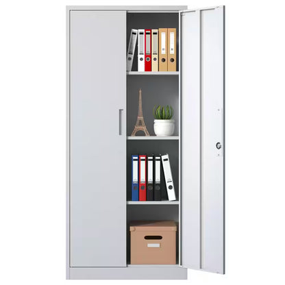 71 In.H White Metal Garage Storage Cabinet Locking Cabinet with Doors and 3 Shelves for Home Office, Classroom/Pantry