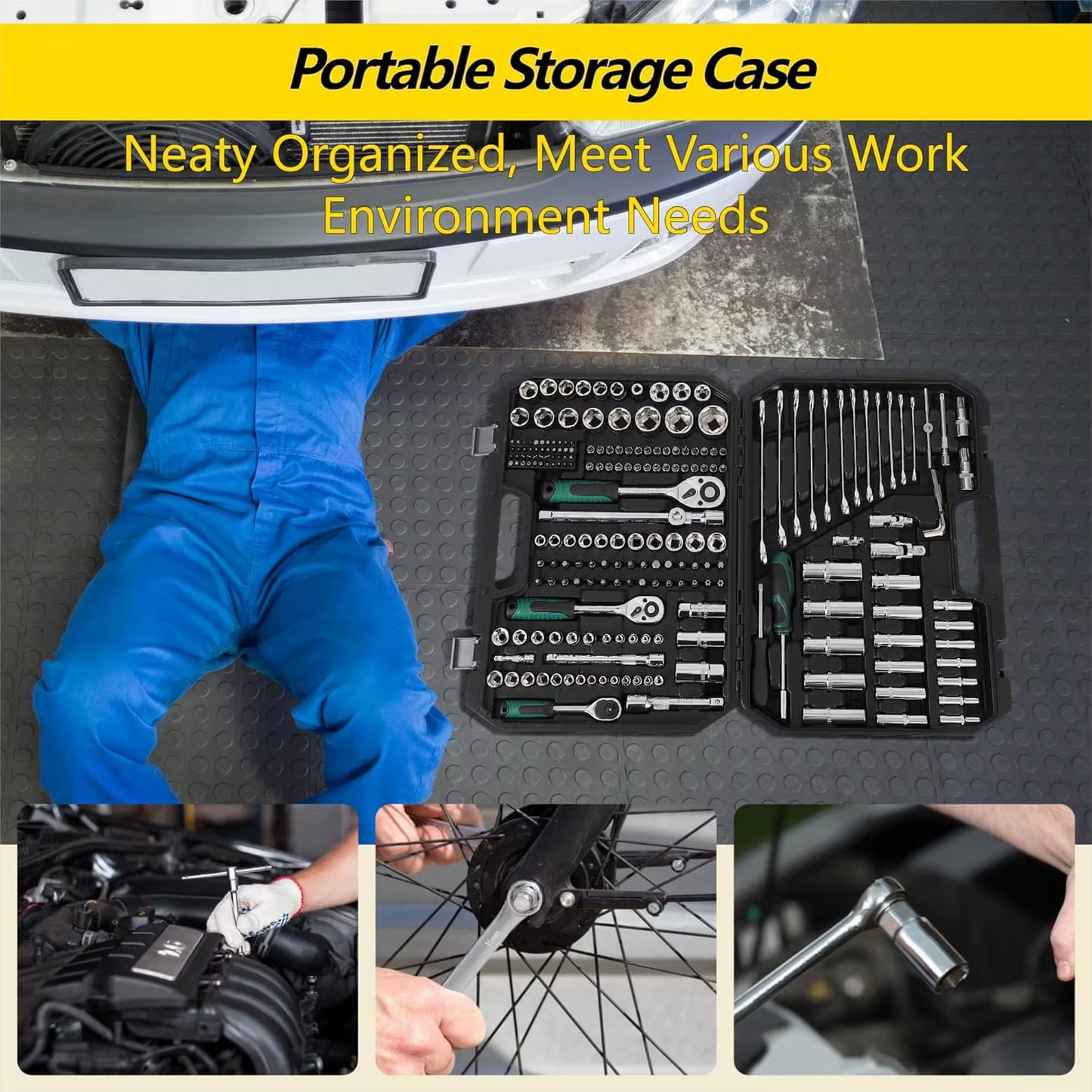 Mechanics Tool Set 216PCS (Including the Case) Portable Tool Kits and Socket Set, Automotive Repair Tool Set for DIY Car Repair