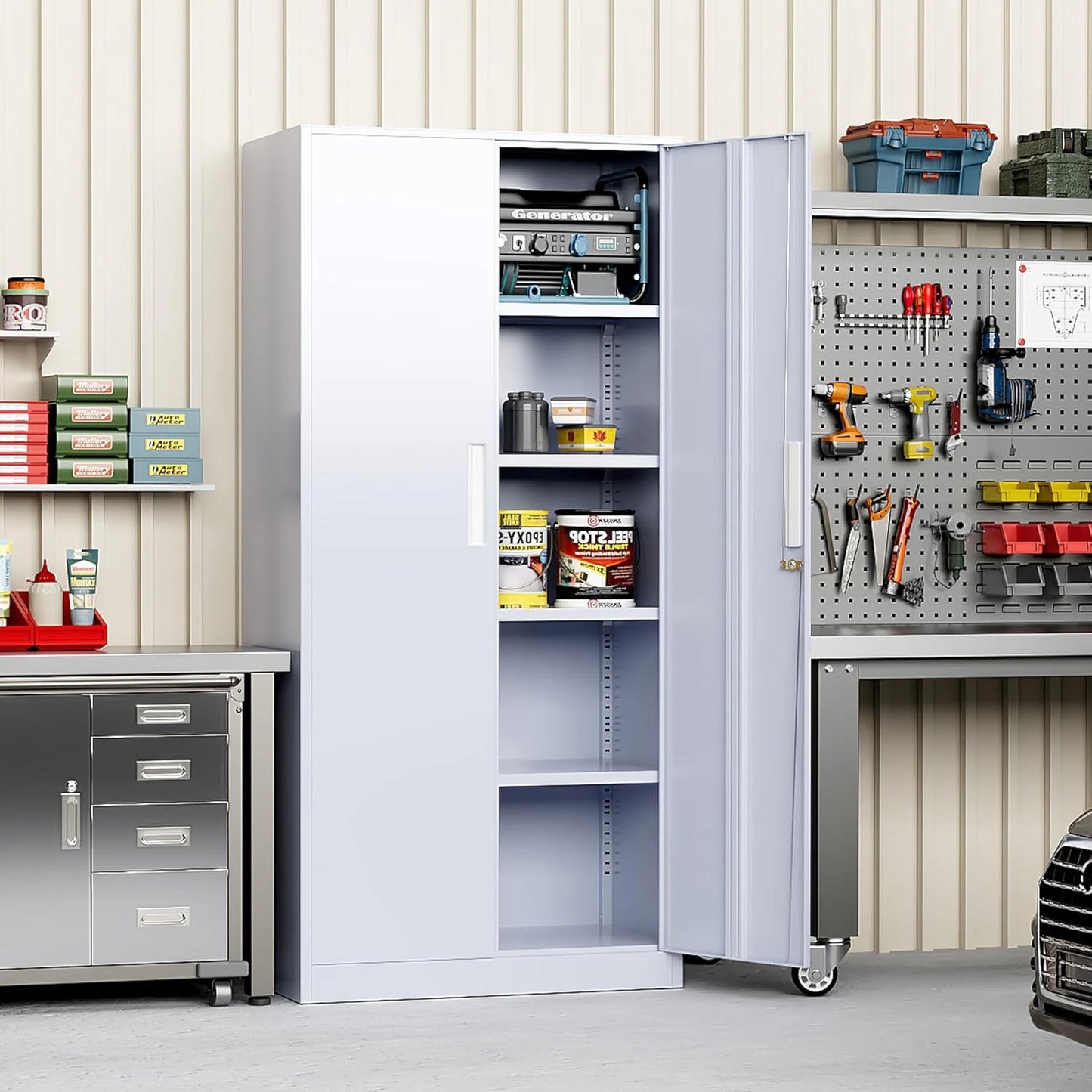 71'' H Metal Garage Storage Cabinet with Locking Doors and Adjustable Shelves