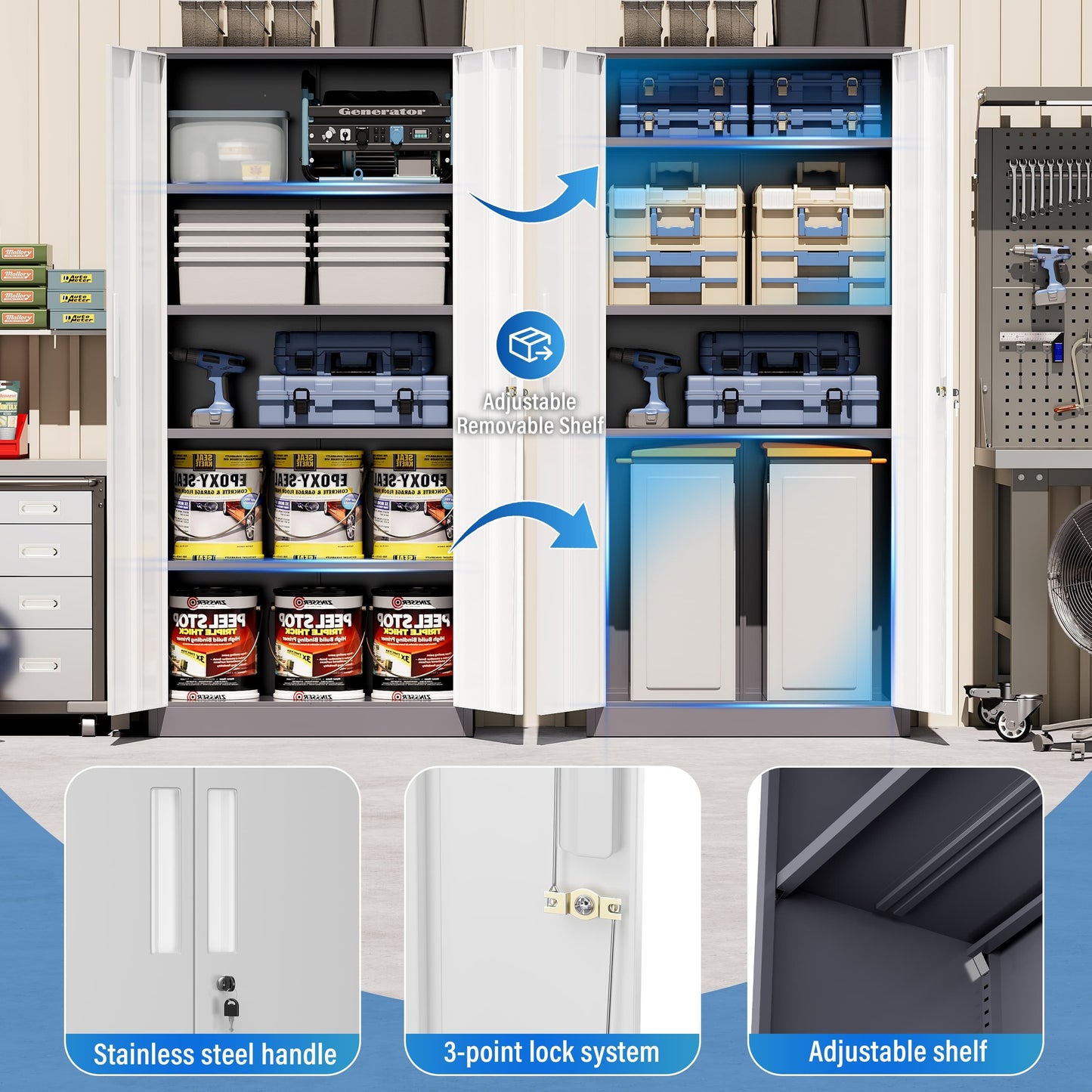 71'' H Metal Garage Storage Cabinet with Locking Doors and Adjustable Shelves