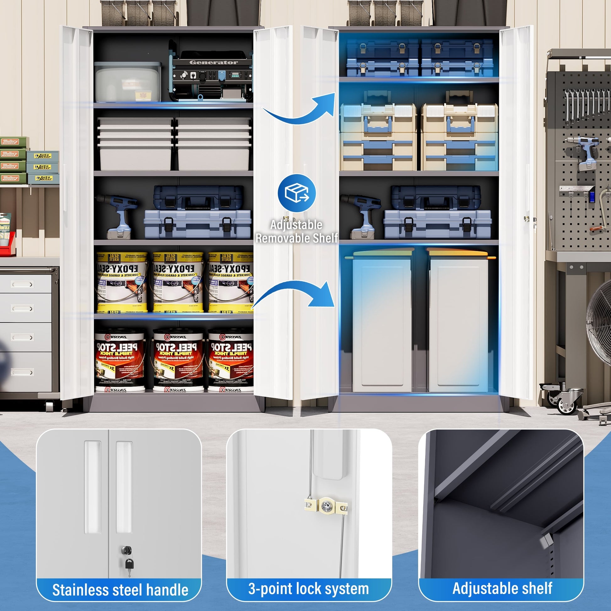 71'' H Metal Garage Storage Cabinet with Locking Doors and Adjustable Shelves