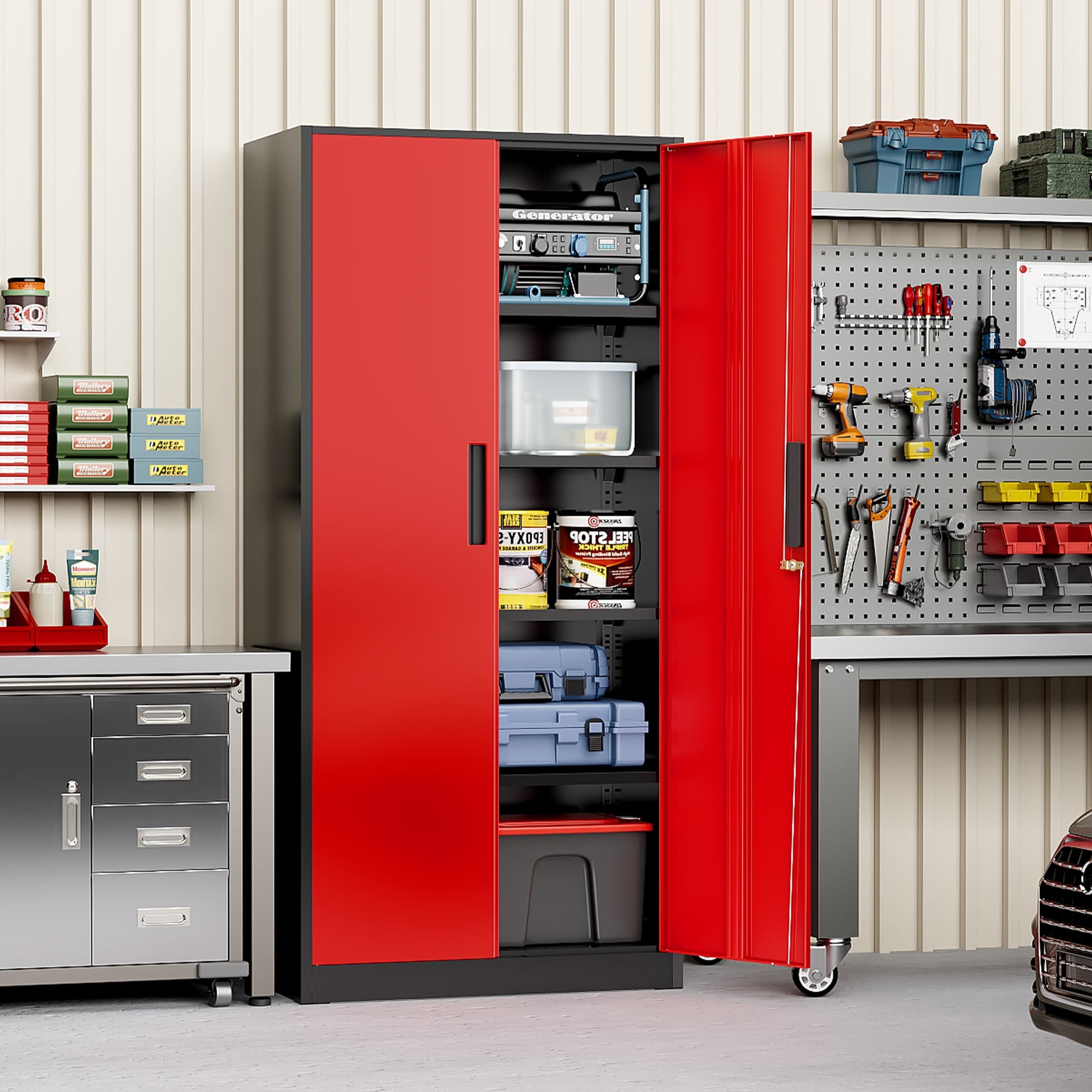 71'' H Metal Garage Storage Cabinet with Locking Doors and Adjustable Shelves