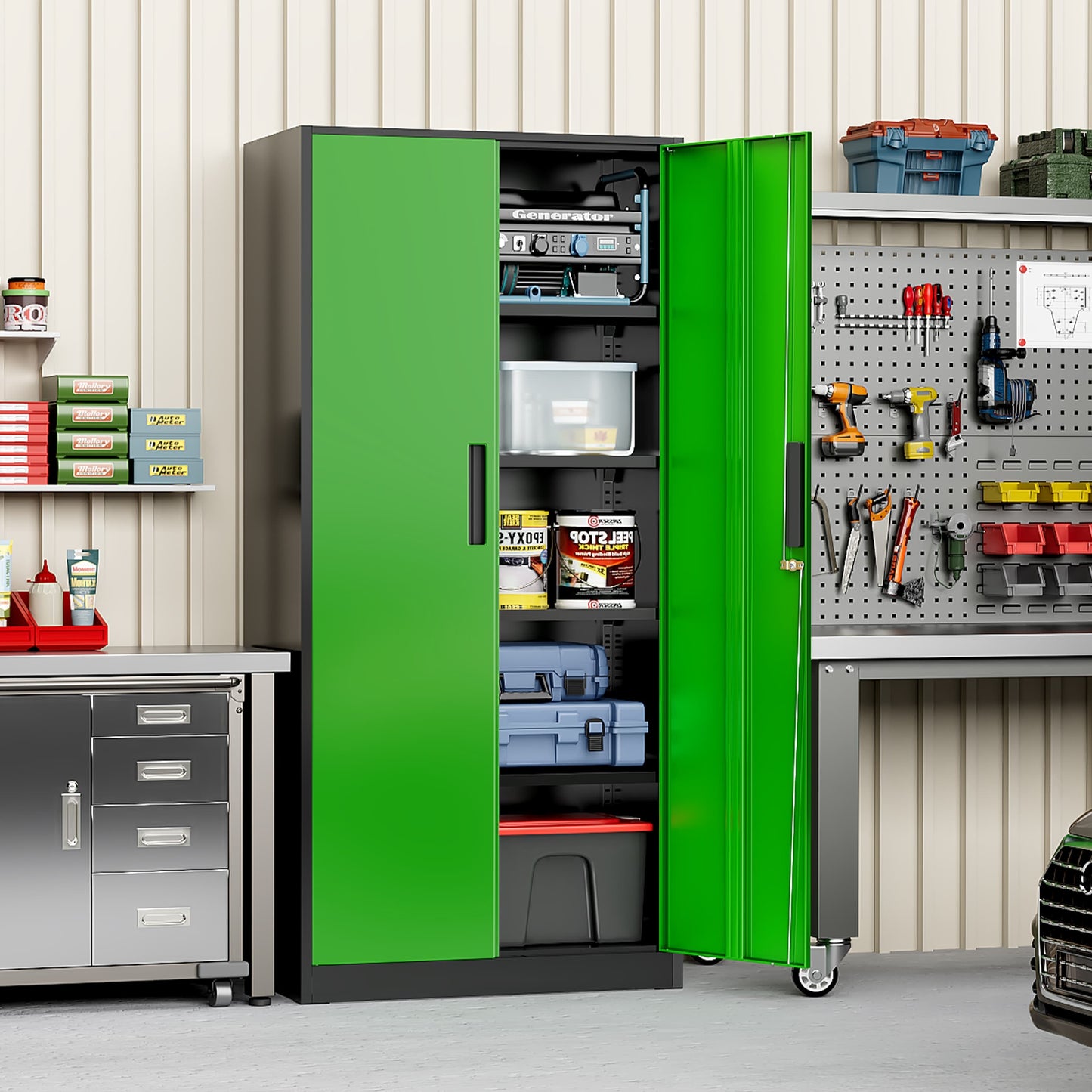71'' H Metal Garage Storage Cabinet with Locking Doors and Adjustable Shelves