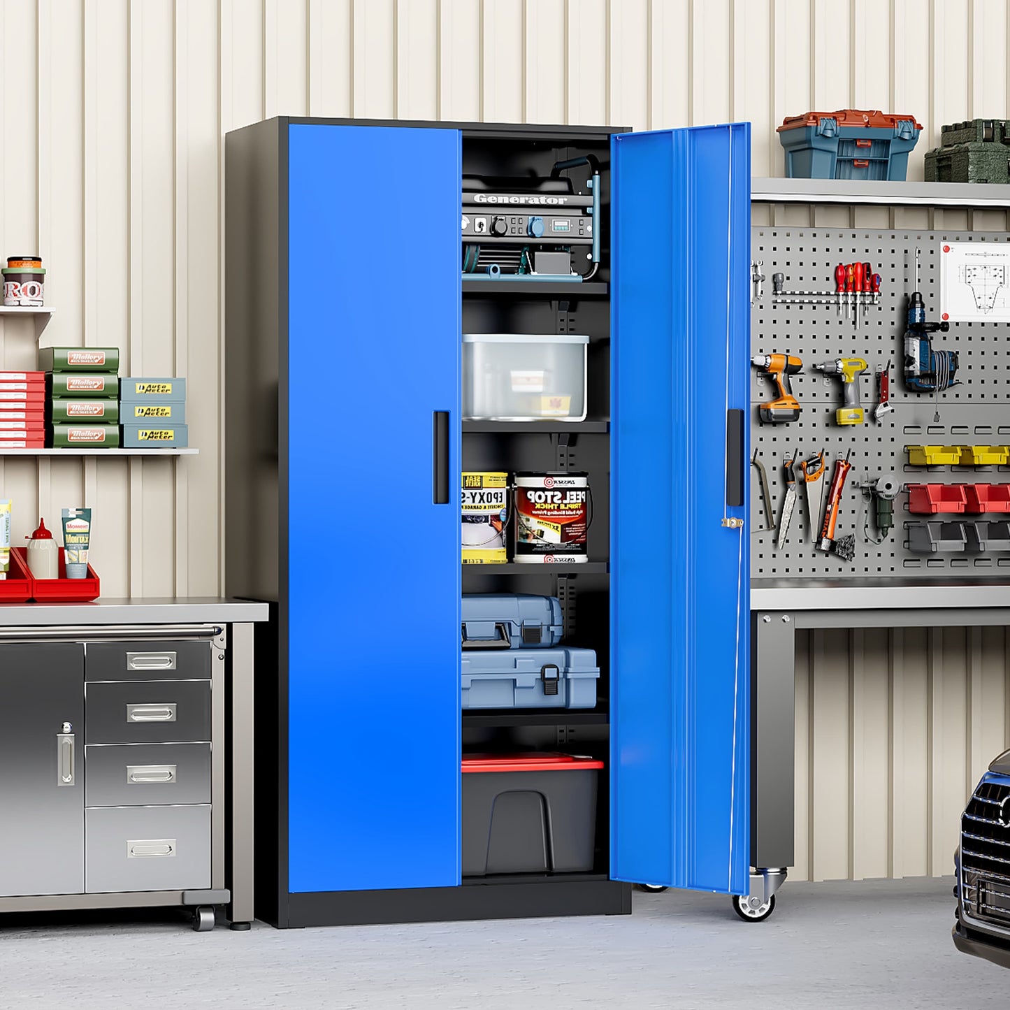 71'' H Metal Garage Storage Cabinet with Locking Doors and Adjustable Shelves