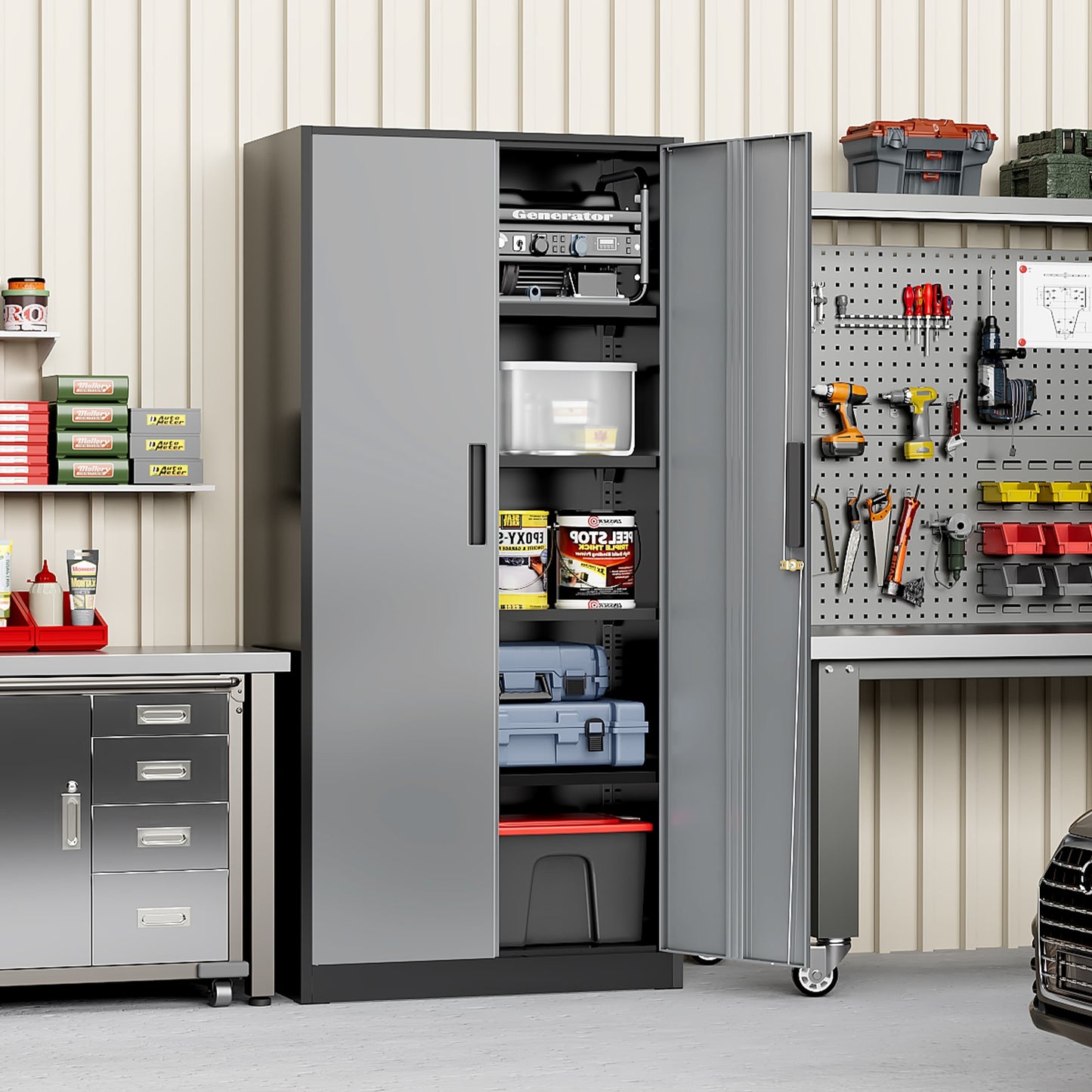 71'' H Metal Garage Storage Cabinet with Locking Doors and Adjustable Shelves