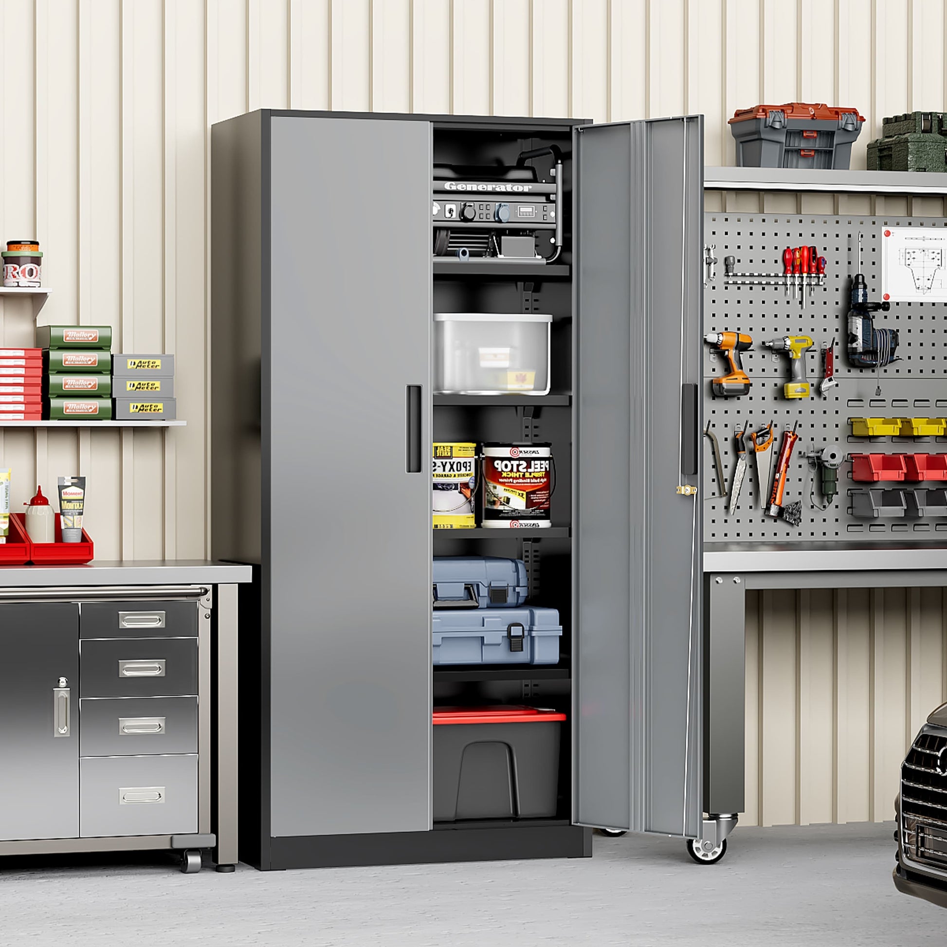 71'' H Metal Garage Storage Cabinet with Locking Doors and Adjustable Shelves