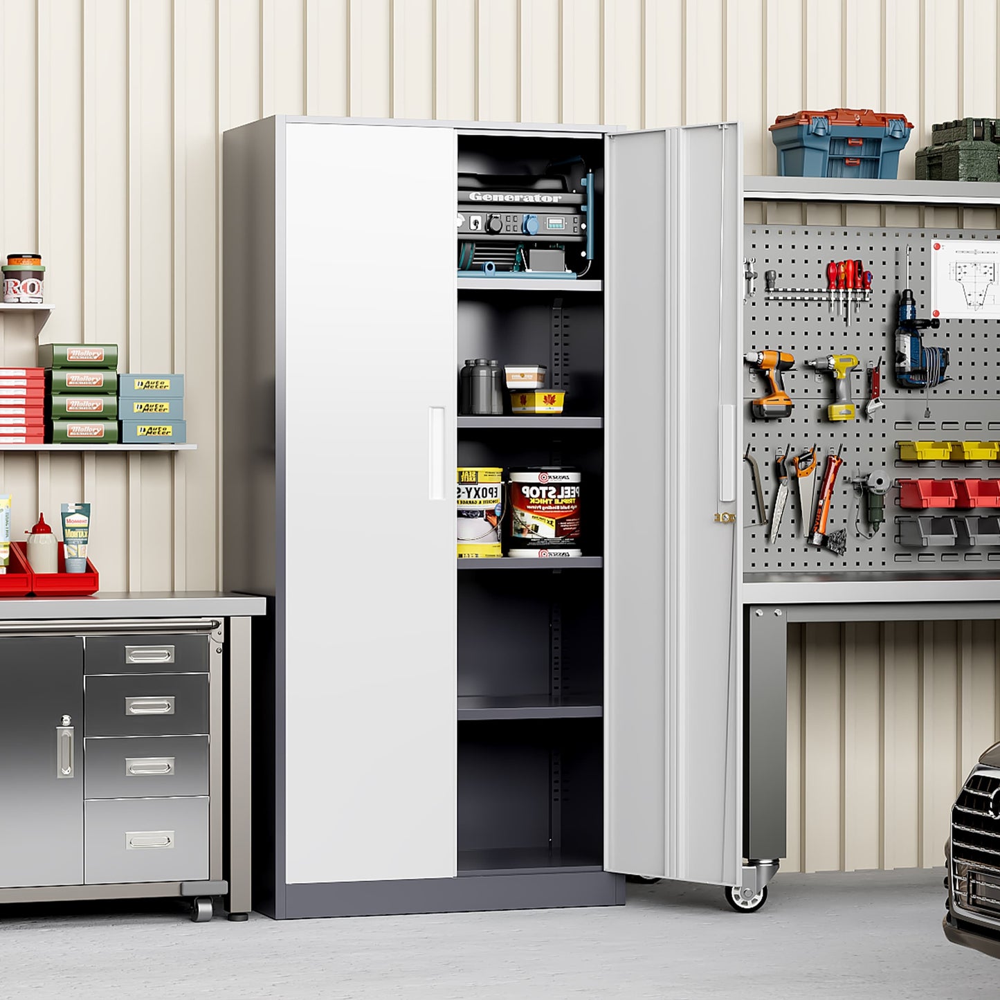 71'' H Metal Garage Storage Cabinet with Locking Doors and Adjustable Shelves