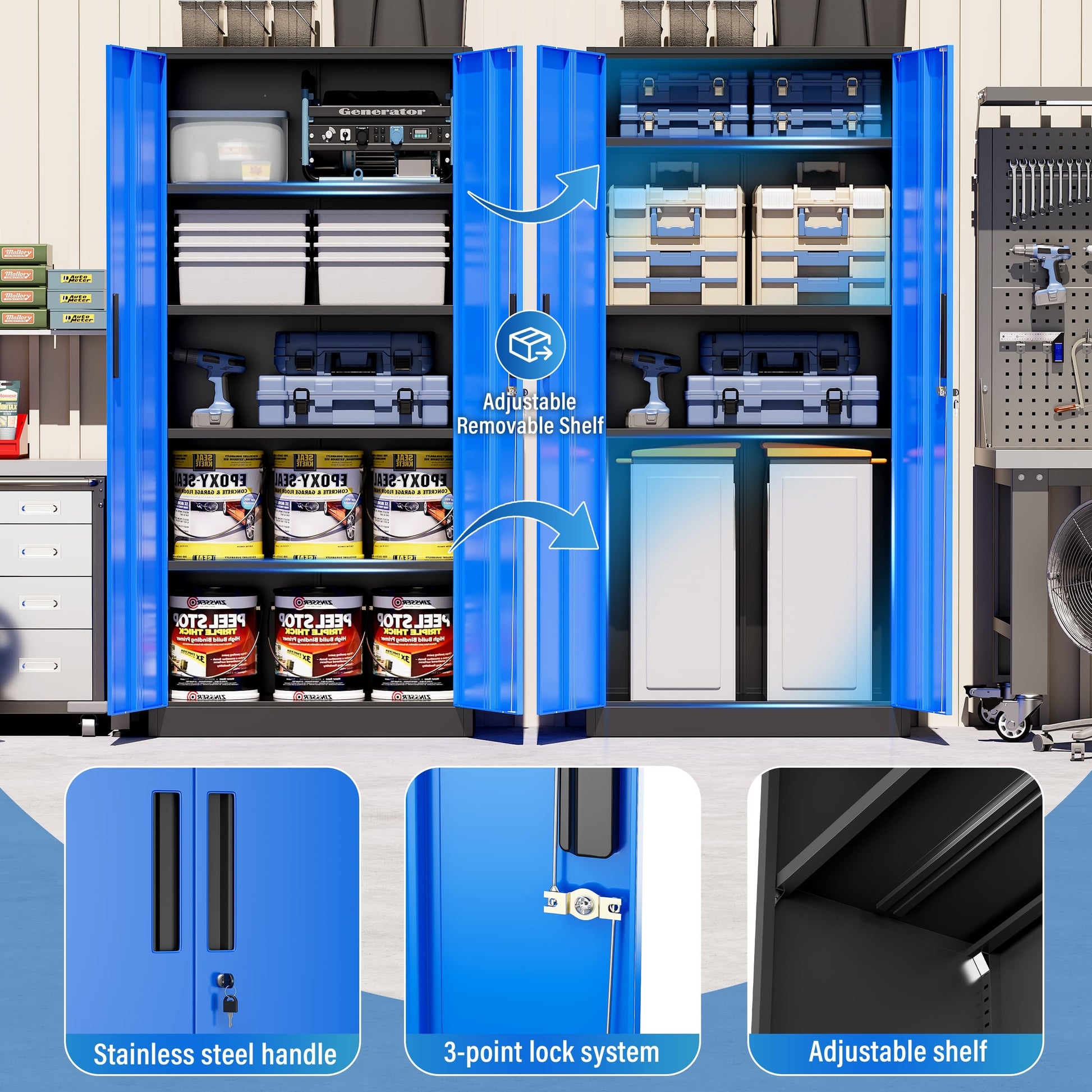 71'' H Metal Garage Storage Cabinet with Locking Doors and Adjustable Shelves
