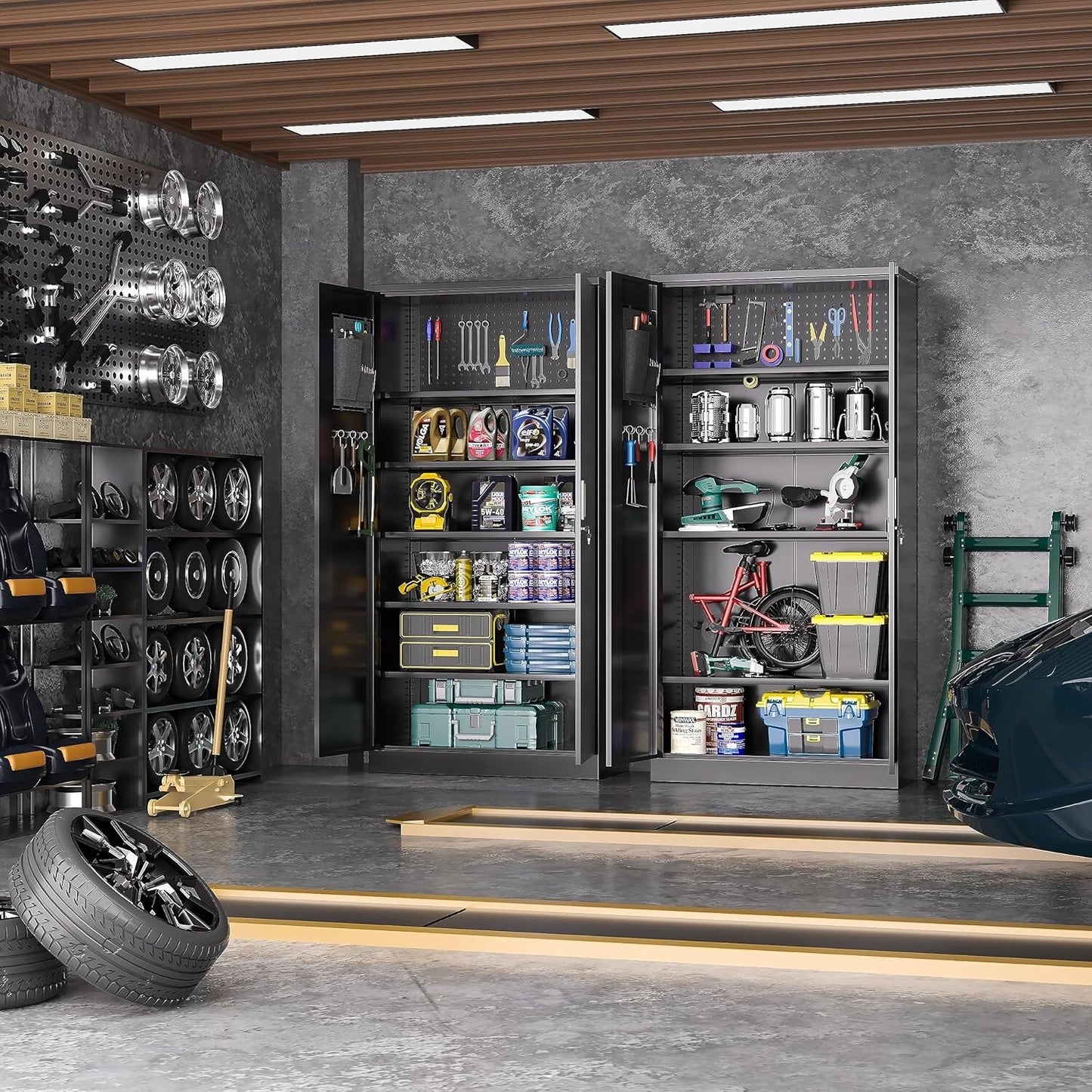 71'' H Metal Garage Storage Cabinet with Locking Doors and Adjustable Shelves