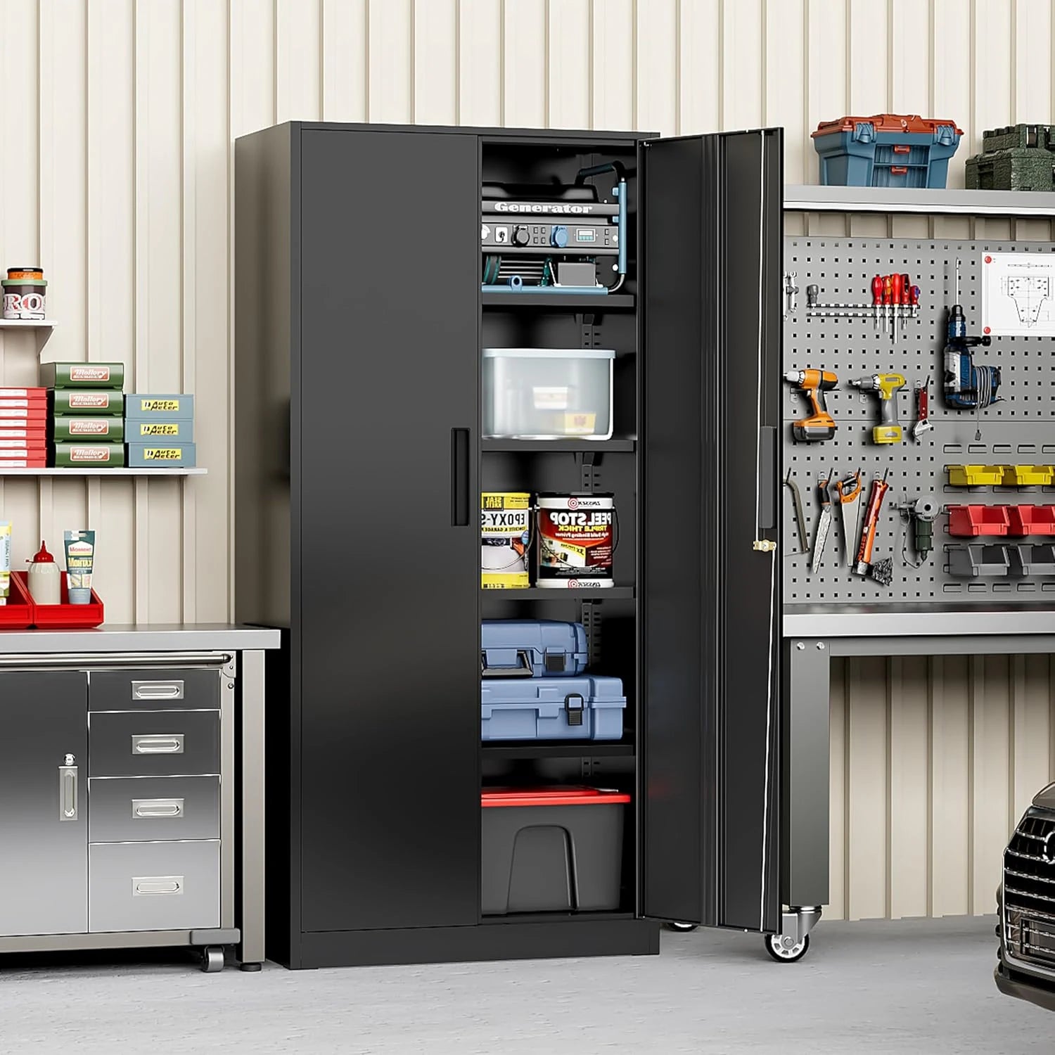 71'' H Metal Garage Storage Cabinet with Locking Doors and Adjustable Shelves