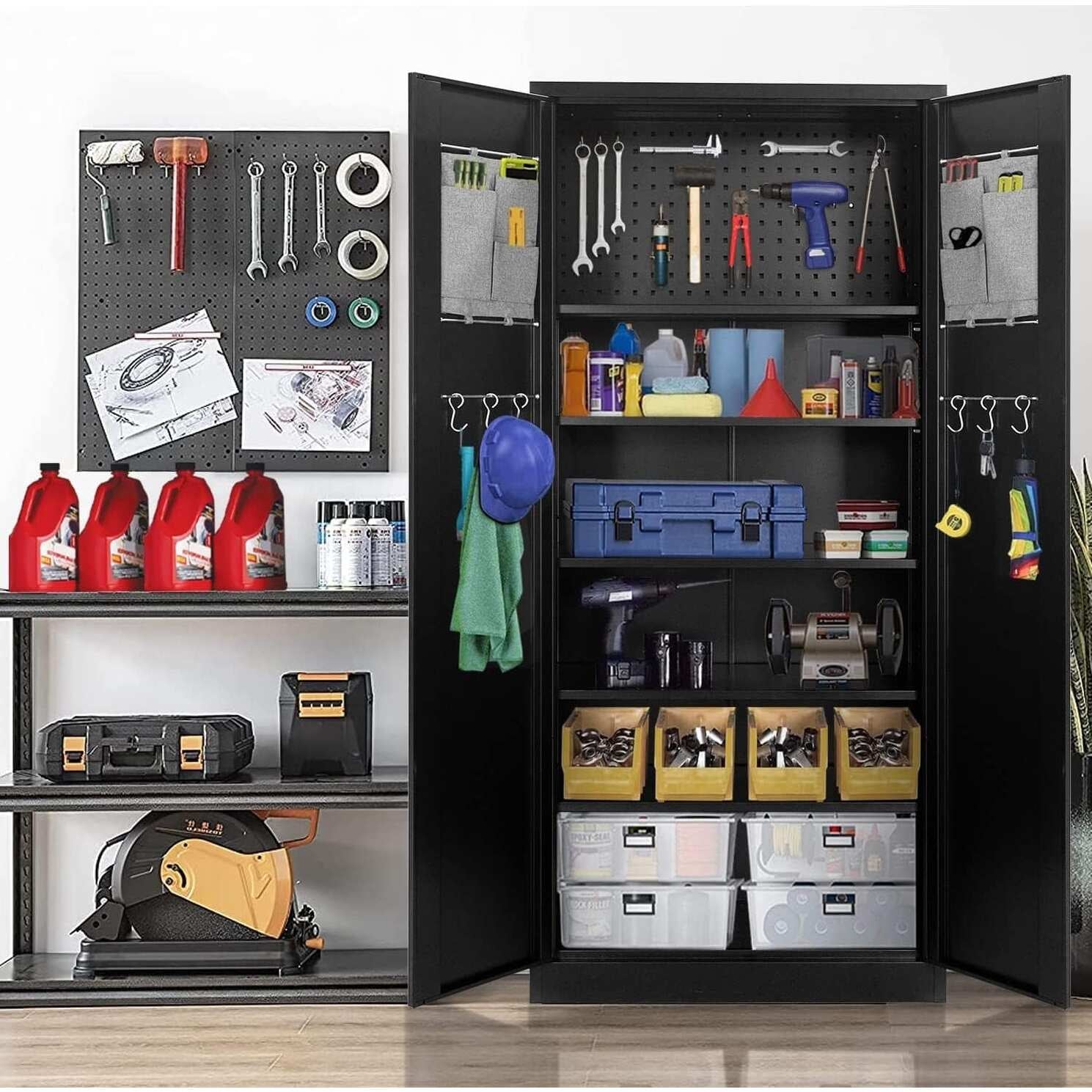 71'' H Metal Garage Storage Cabinet with Locking Doors and Adjustable Shelves