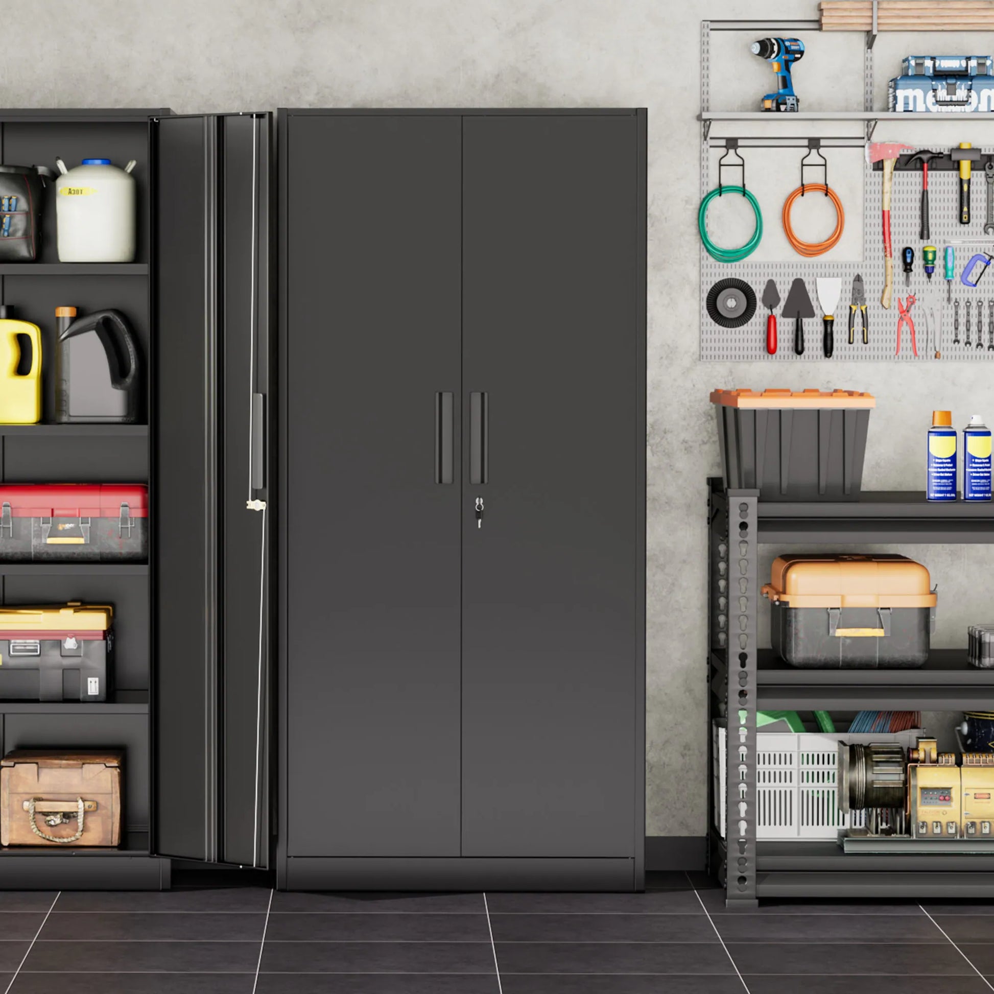 71'' H Metal Garage Storage Cabinet with Locking Doors and Adjustable Shelves