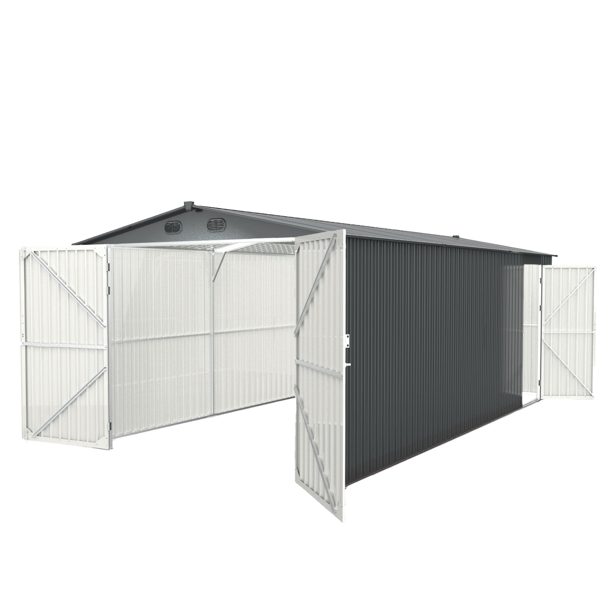 10'x20' Metal Shed with Double Front Doors & Side Entry Door