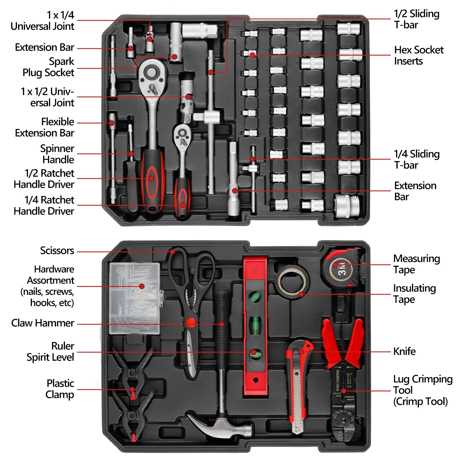 799Pcs Mechanic Tool Set with Trolley Case, Complete Household Tool Kit for Home, Automotive, Garage & Dorm