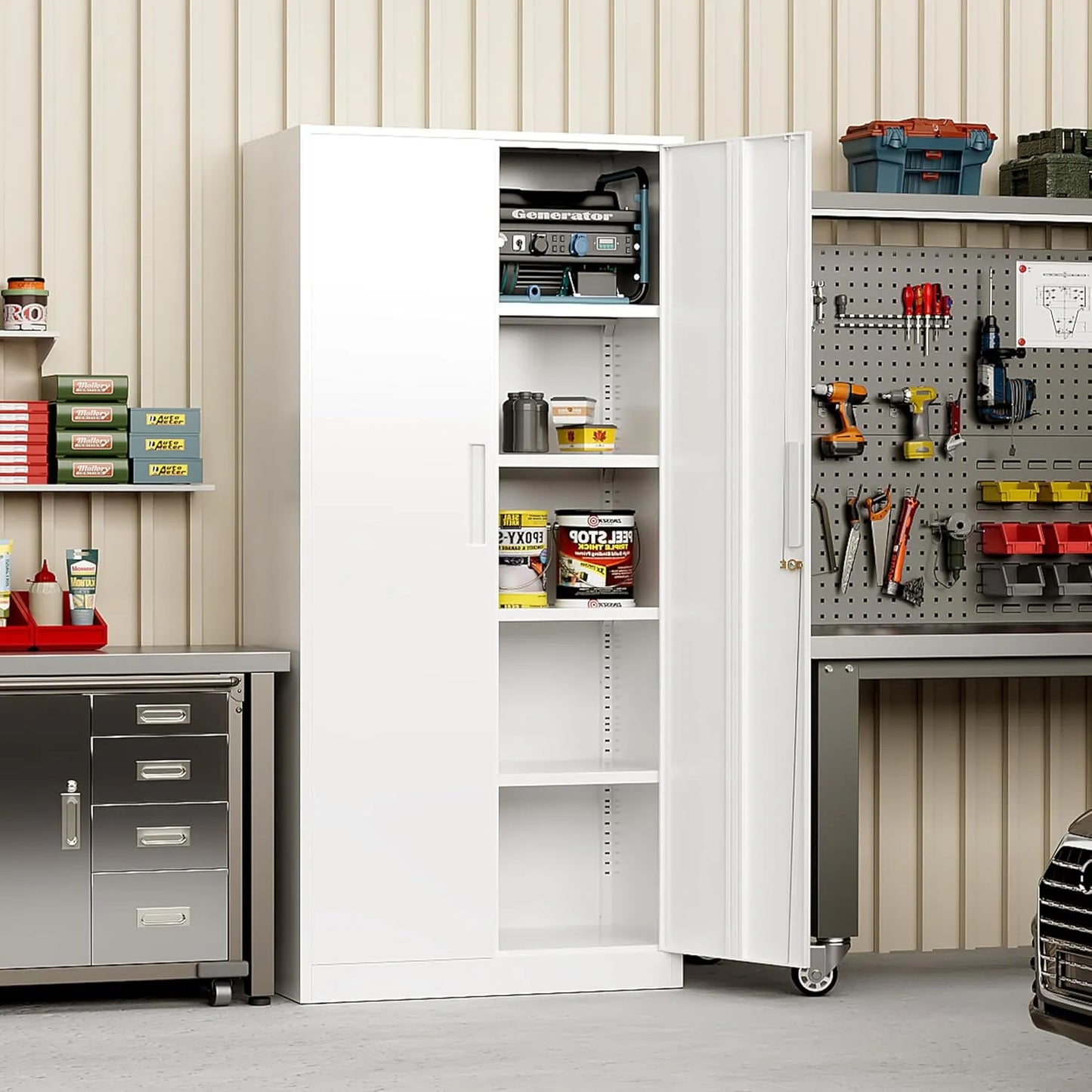 71'' H Metal Garage Storage Cabinet with Locking Doors and Adjustable Shelves