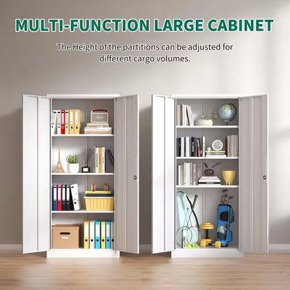 71 In.H White Metal Garage Storage Cabinet Locking Cabinet with Doors and 3 Shelves for Home Office, Classroom/Pantry