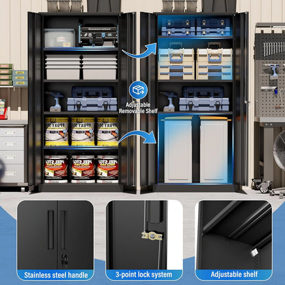 71'' H Metal Garage Storage Cabinet with Locking Doors and Adjustable Shelves
