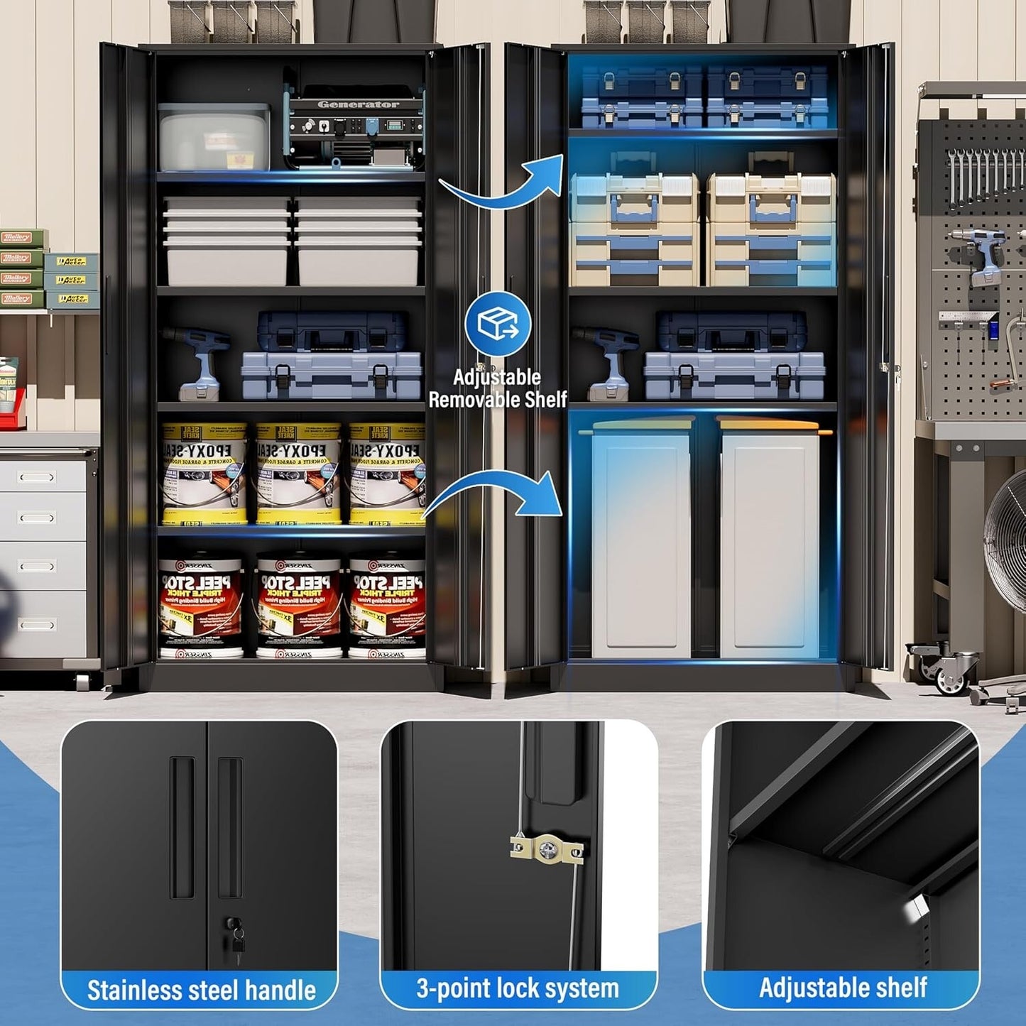 71'' H Metal Garage Storage Cabinet with Locking Doors and Adjustable Shelves