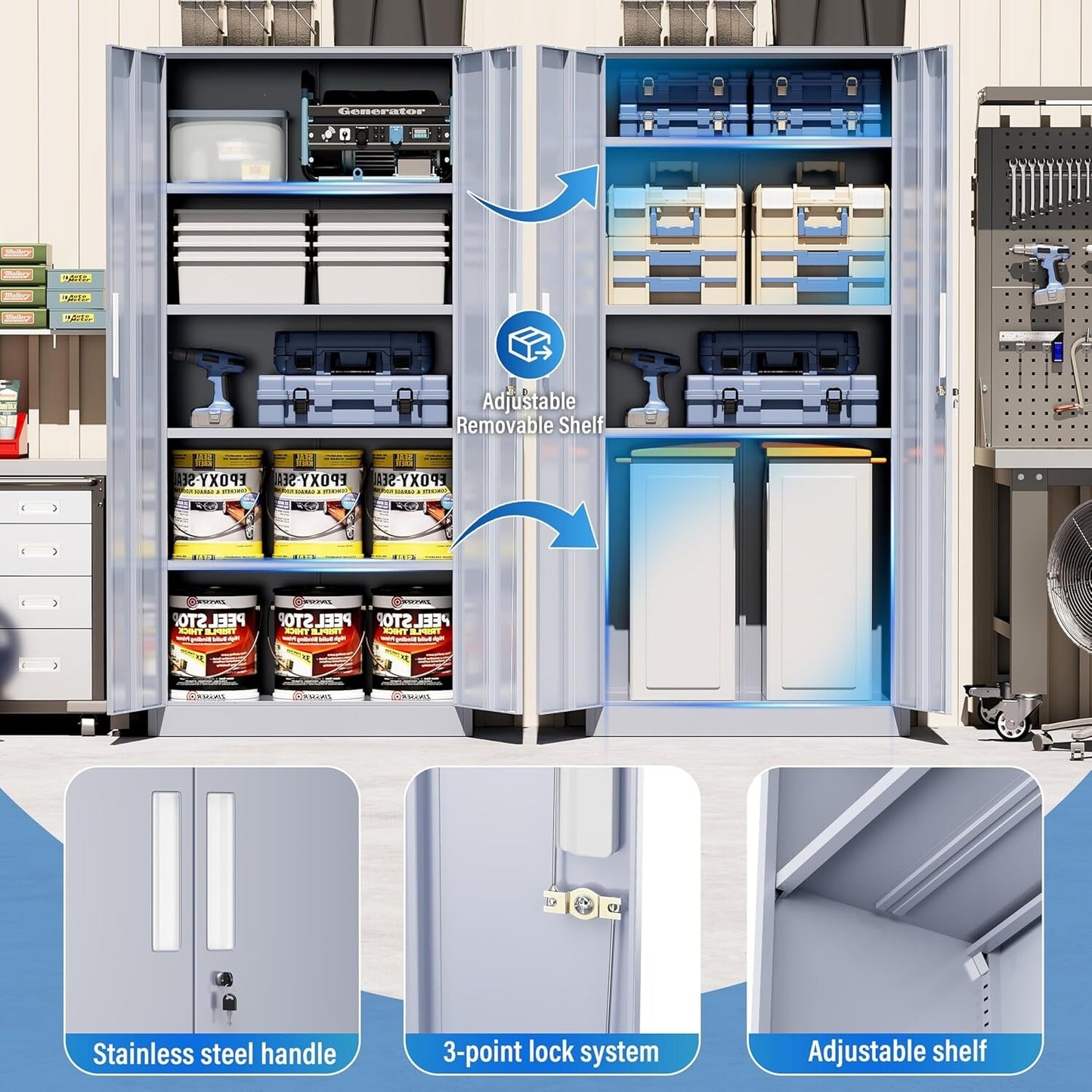 71'' H Metal Garage Storage Cabinet with Locking Doors and Adjustable Shelves