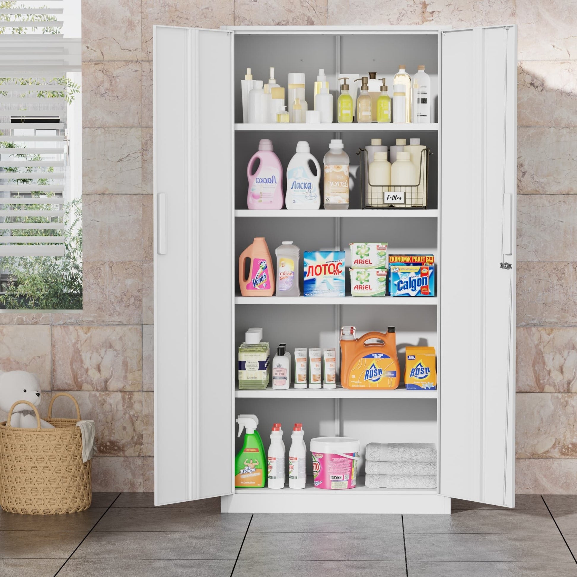 71'' H Metal Garage Storage Cabinet with Locking Doors and Adjustable Shelves