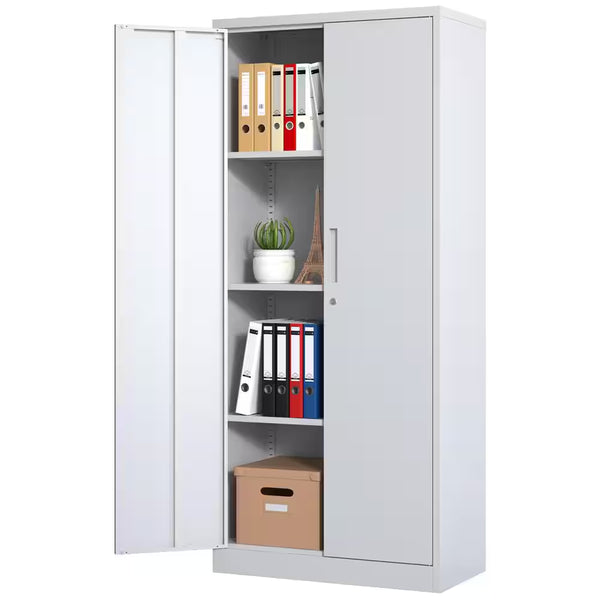 71 In.H White Metal Garage Storage Cabinet Locking Cabinet with Doors and 3 Shelves for Home Office, Classroom/Pantry