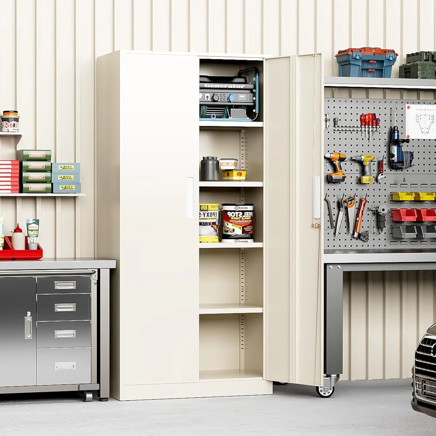 71'' H Metal Garage Storage Cabinet with Locking Doors and Adjustable Shelves