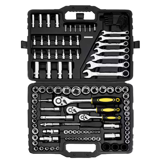 121-Piece Mechanics Tool Set, 1/4In. 3/8In. 1/2In. Drive Sockets, SAE + Metric Mechanic Tool Kit, for Automotive Repair