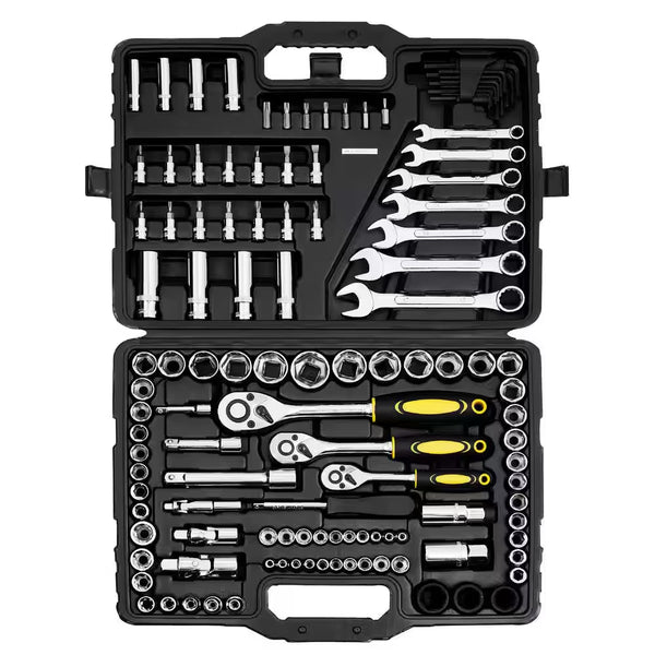 121-Piece Mechanics Tool Set, 1/4In. 3/8In. 1/2In. Drive Sockets, SAE + Metric Mechanic Tool Kit, for Automotive Repair