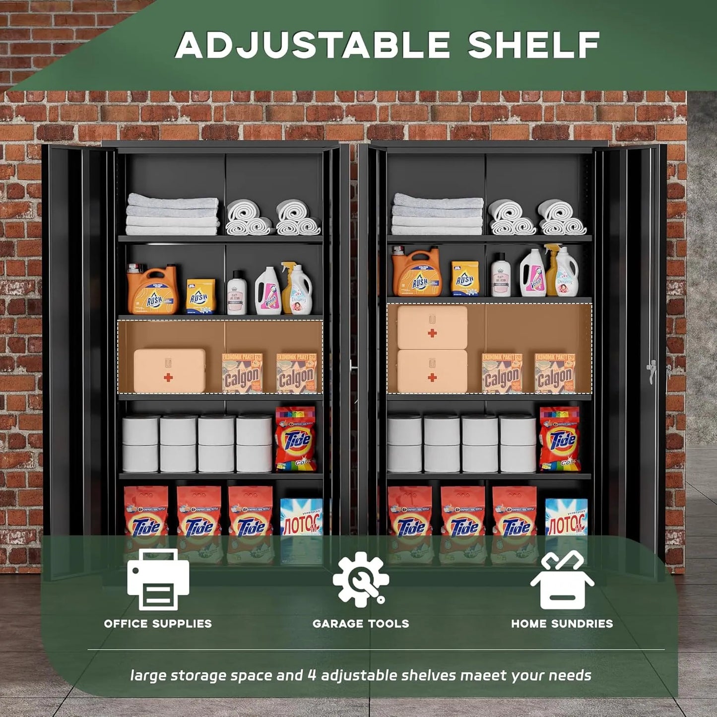 71'' H Metal Garage Storage Cabinet with Locking Doors and Adjustable Shelves